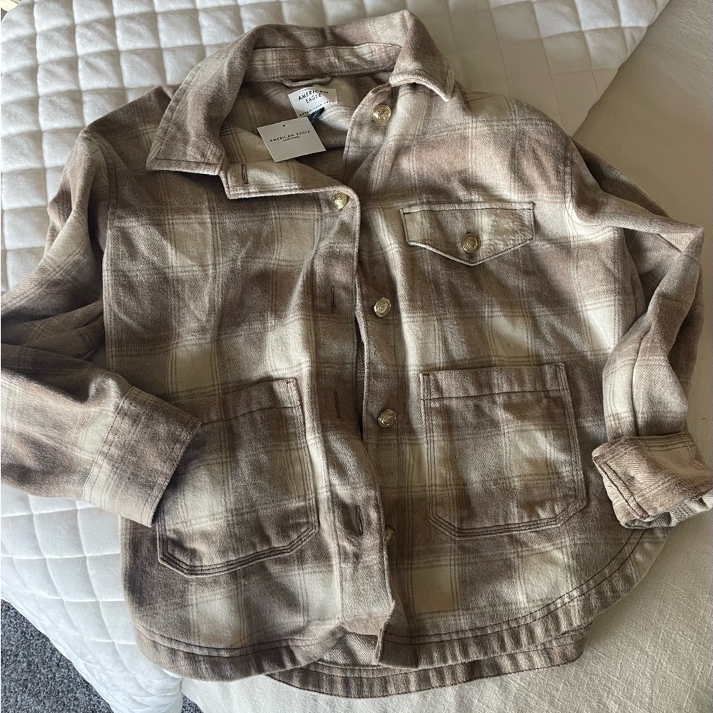 American Eagle Outfitters Beige Plaid Shirt